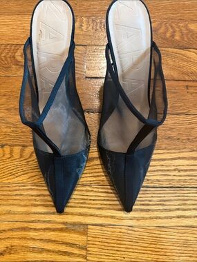Zara Black Mesh Pointed-Toe Slingback Mules